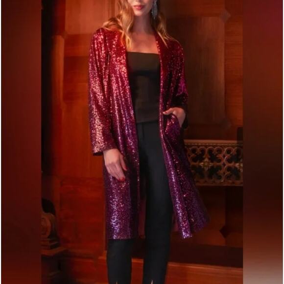 NWT Trina Turk pisces metallic sequin red jacket soft sz XS - Picture 1 of 5